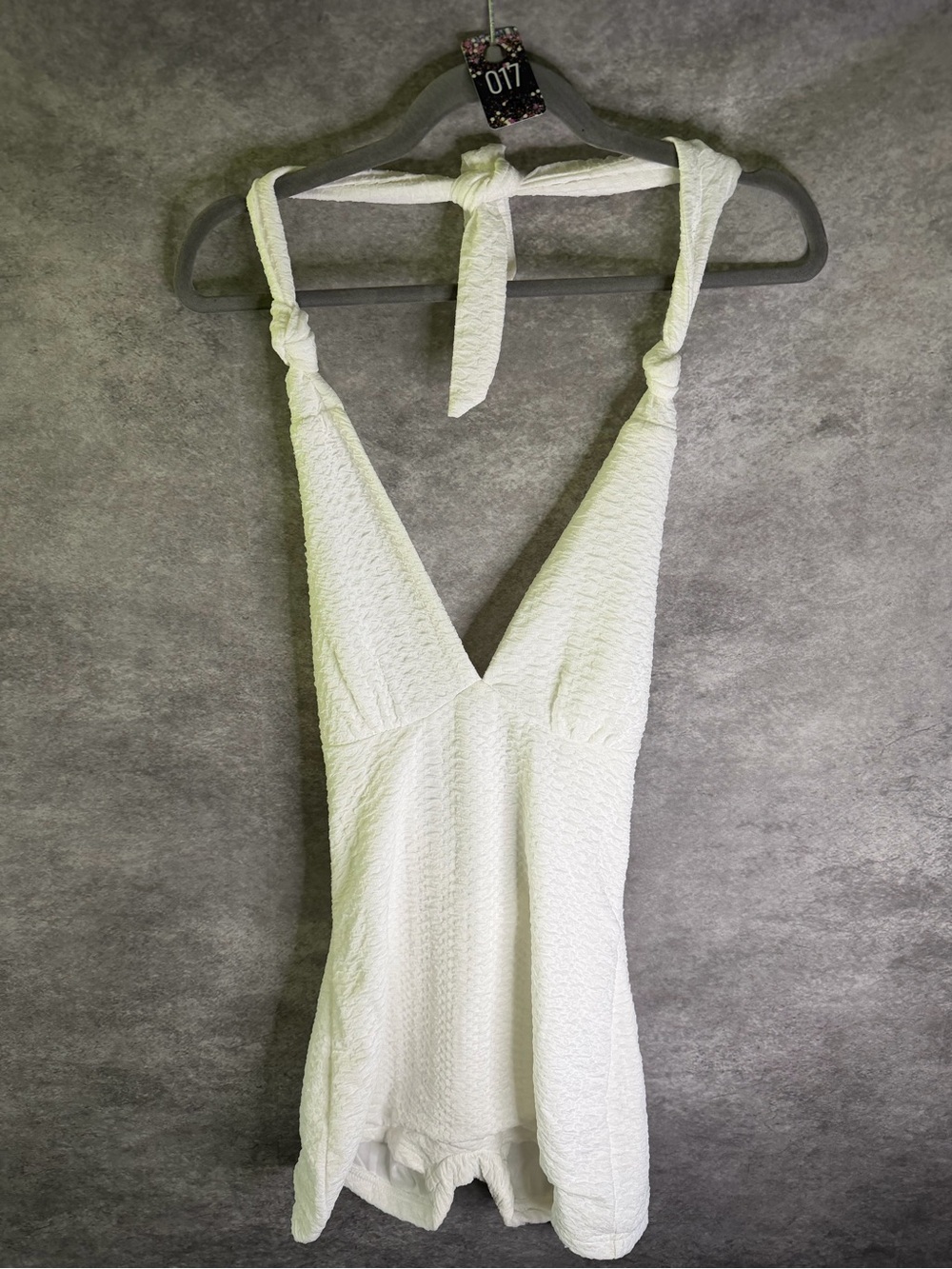 White Textured Halter Romper